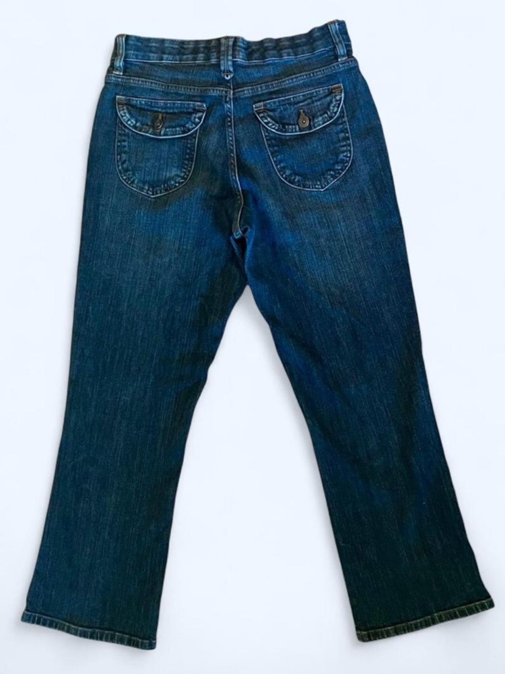 💙Lee Comfort Waistband Blue Denim Flare Jeans • Back Flap Pockets • 30x27 👖